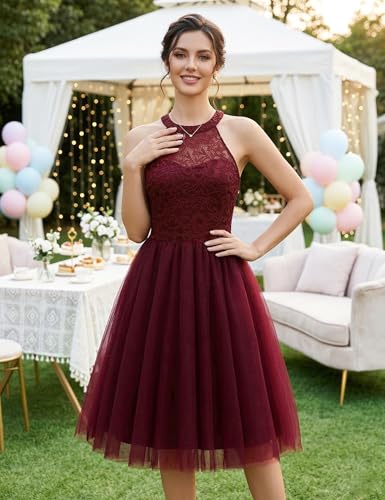 Image of Dressystar Women's Sequin Short Prom Dress Sparkly Halter Tulle Cocktail Party Homecoming Dresses