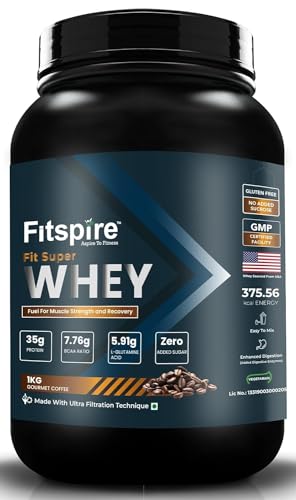Image of Fitspire Fit Super Whey Protein Powder- Gourmet Coffee- 1kg- No Added Sugar- Muscle Support- High Protein Formula with Digestive Enzymes for Better Absorption- Lean Muscle Growth- Daily Nutrition