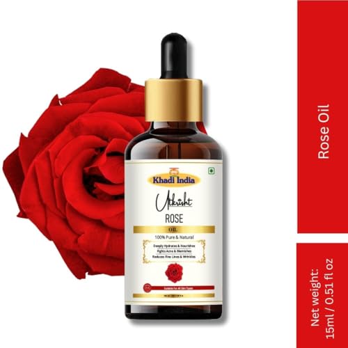 Image of Utkrisht Khadi Rose Essential Oil 15 ml | Pure & Natural Cold Pressed Oil | For Skin & Hair Care, Aromatherapy, Relaxation, Massage & Body Oil | Suitable for All Skin Types | For Men & Women