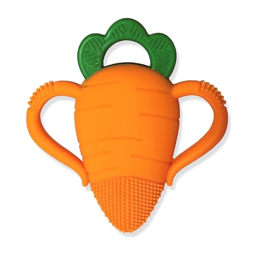 Image of RaZbaby Carrot Teether – Gentle Relief & Sensory Development Support with Safe, Food-Grade Silicone; Nature-Inspired Texture Soothes Sore Gums; 100% BPA-Free Teething Toy for All Ages
