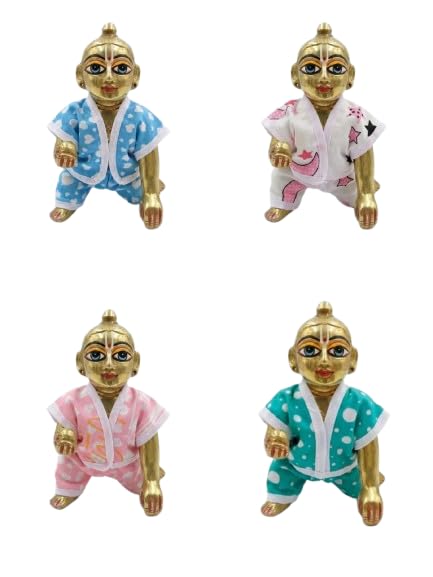 Image of Summer Special Dress Set of 4 laddu Gopal ji Pure Cotton Fancy Night Suit for Daily shringar | Random Color & Designs. (Size 2)