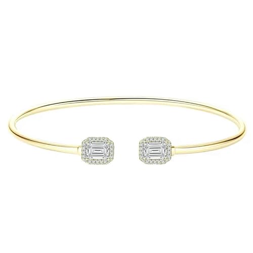 Emerald Cut Halo Style White Diamond Cuff Bangle Bracelet for