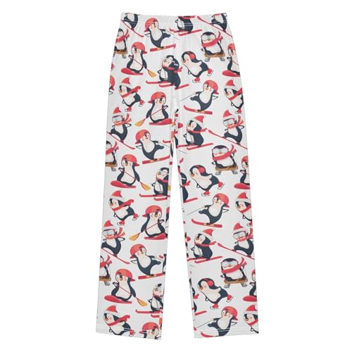 ZZXXB Funny Skating Penguin Boys Long Pants Soft Trousers Elastic Waist Kids Lounge Bottoms with Pockets S-XL