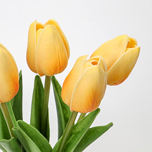 Briful 2 Packs Fake Flowers Artificial Tulips with Ceramic Vase - Image 3