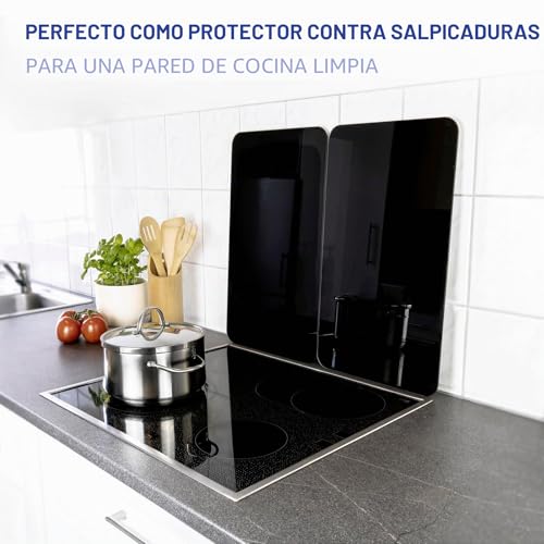 Miniatura 5 de Wenko Placas Protectoras Para Cocina Mod Negro, Ajustable En Altura Para Todo Tipo De Cocinas, Tabla De Cortar Y Protector Contra Salpicaduras, Vidrio, 30 X 52 Cm, Juego De 2
