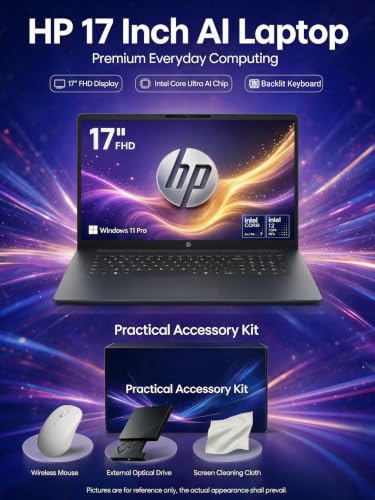 Image of HP 17 Inch AI FHD Laptop Intel Ultra 7 255U 16GB 1TB WiFi 7 Win 11 Pro | 17.3 IPS Anti-glare Display, Bluetooth 6.0, Backlit KB, Intel AI Boost 12 TOPS NPU, Copilot Key, Fast Charge, Mica Silver
