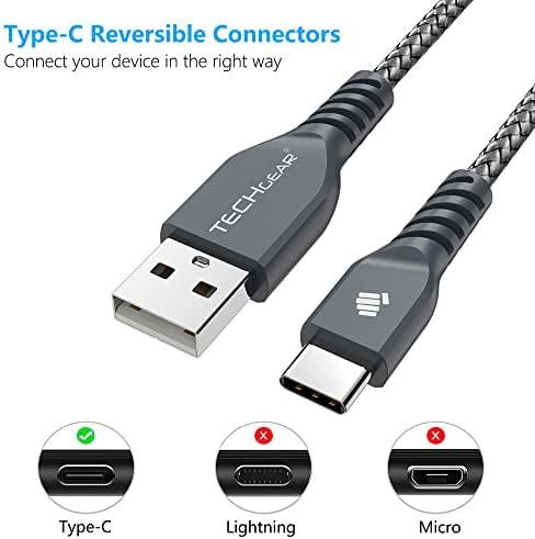 TECHGEAR STRONG High Durability Braided USB C Charging Data Cable (1ft/30cm) for Type C Compatible with iPad Pro 11" 12.9" 2021 2020 2018, iPad Air 5/4 10.9", iPad Mini 6, iPad 10th 2022 - Silver
