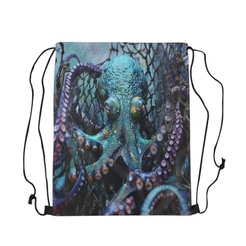 Feelyou Octopus Drawstring Backpack Ocean Kraken Gym String Bag Decor Tentacles Sports Drawstring Sackpack Sealife Sea Animal Drawstring Bags