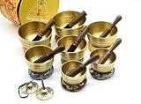 Hand Beaten Tibetan Singing Bowl Set of 7 – High Quality Brass Chakra Sound Healing Bowls for Meditation...