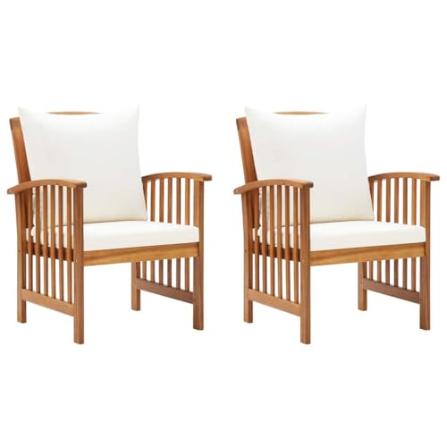 vidaXL 2X Bois d'Acacia Massif Chaises de Jardin avec Coussins Fauteuils de Patio Chaises de Terrasse Fauteuils de Jardin Extérieur Arrière-Cour