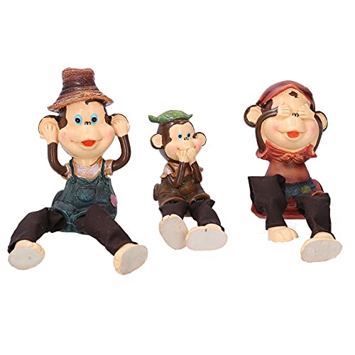 Vacchetti Giuseppe Statue Resin Monkey Set 3 Pieces Brown, Piccolo, Multicolour