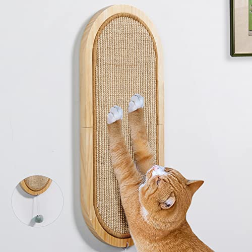 Litail Cat Wall Scratching Post, Sisal Cat Wall Scratcher With Cat Ball Toy, Floor/Wall Mount Cat Scratcher, Wood Cat Scratching Board For Couch Protector, Cat Wall Furniture For Cats (22In X 9.8In) #TOP2