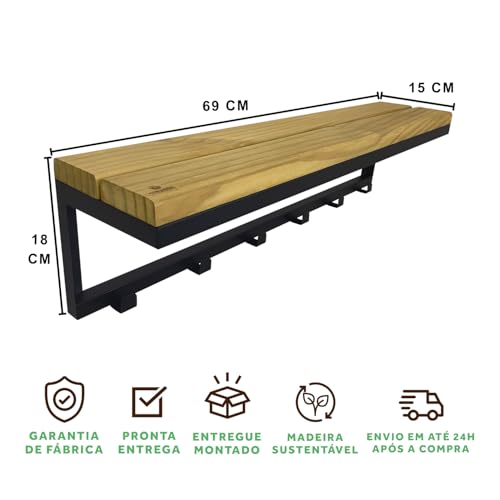 Cabideiro Strassis Design SD-5005 Metal e Madeira Cor: Preto