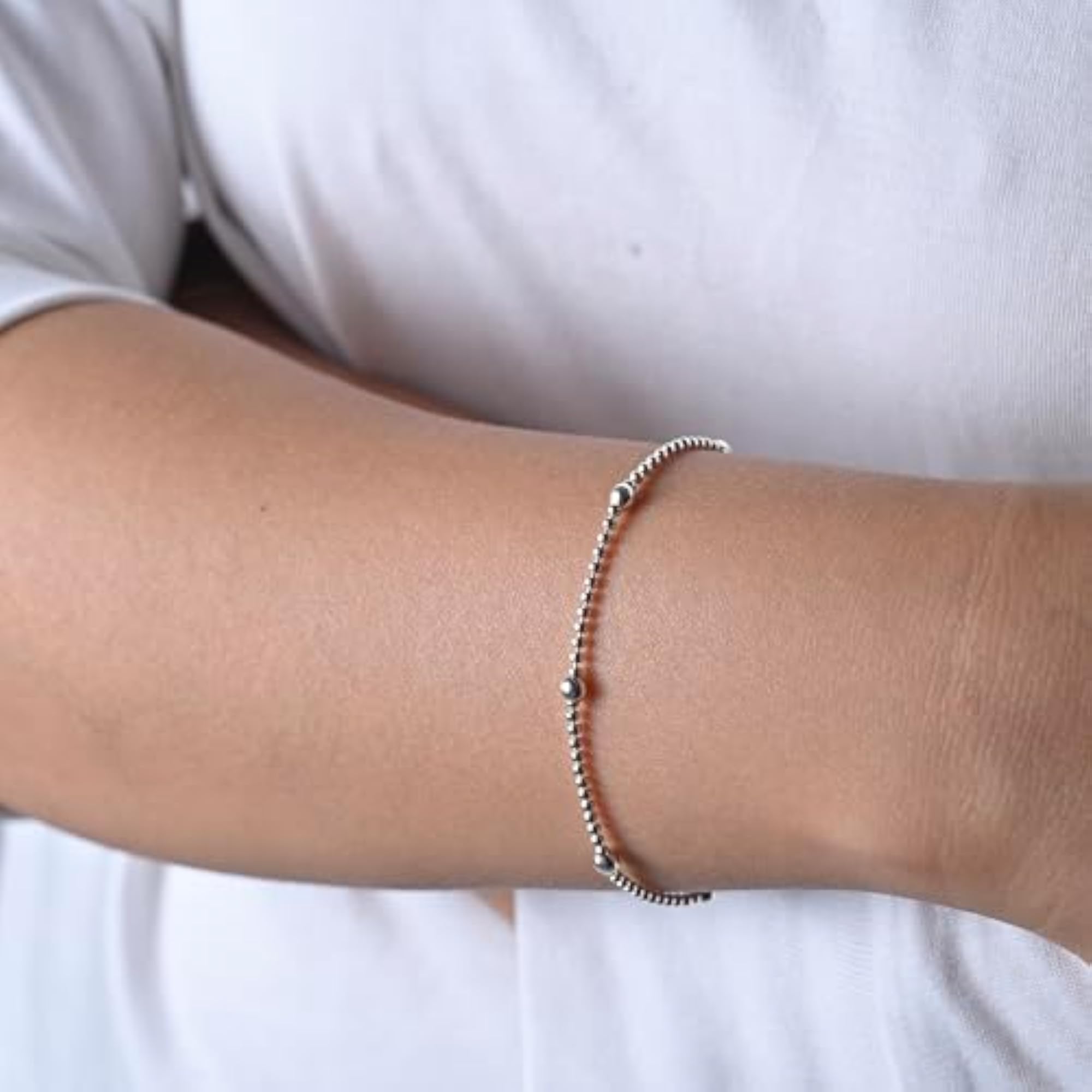 92.5 Silver Boondh Bracelet, Elegant Design for Women