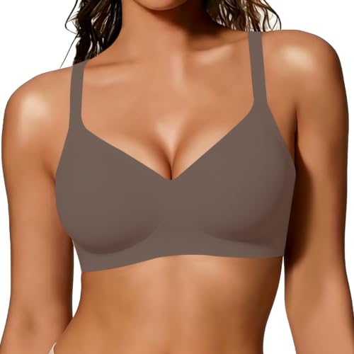 Image of As Fairy Womens Soft Comfortable No Underwire Bras V Neck Seamless Push Up Bralettes Full Coverage Tshirt Brassiere