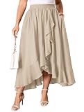 SCOMCHIC Plus Size Skirts for Women High Waisted Ruffle High Low Flowy Boho Maxi Skirt with Pockets Casual Summer Beach Beige