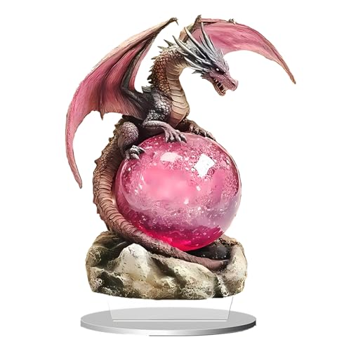 Ornement Animalier en Acrylique pour Bureau ou Appartement, Dragon Rose en Cristal, Figurine en Acrylique 2D, Objet décoratif Plat, décoration médiévale...