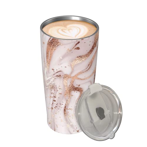 Jekgley Rose Gold Marble Texture Insulated Tumbler With Lid, Christmas Birthday Gift For Men Women Bestie Friend, Flash Splash Texture Stainless Steel Vacuum Coffee Cup Travel Mug, 20 Oz #TOP1