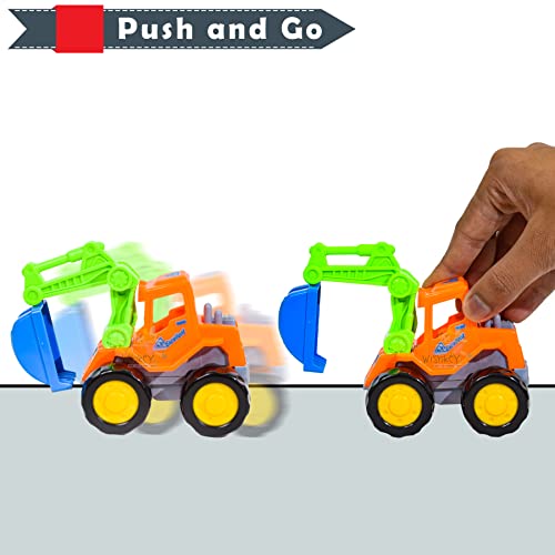 Image of WISHKEY Plastic Push and Go Construction Truck Set, 2 Friction Powered Trucks Resemble Excavator, Moveable Parts, Non-Toxic ABS Plastic, Multicolor, 3+ Years (Set of 2)