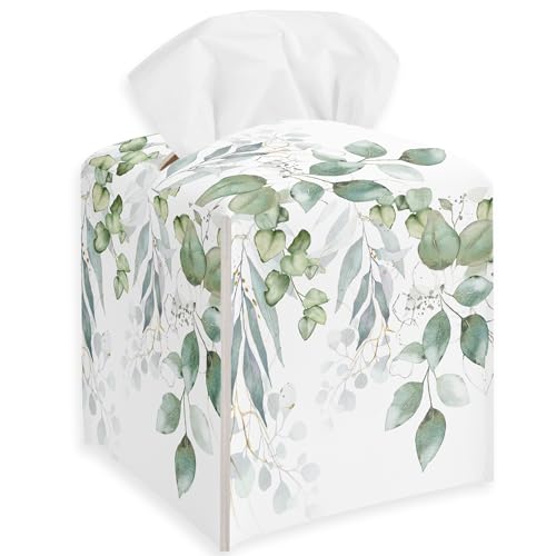 Leaves and Flowers Tissue Box Cover, Floral Leather Tissue Box Holder Square Facial Paper Organizer Dispenser for Bathroom Kitchen Bedroom Vanity Countertop Nightstands by TNVDFNBR - Used condition - US$10.88