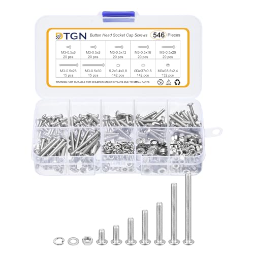 DTGN 546 Pezzi M3-0.5x6/8/12/16/20/25/30mm Viti A Testa Svasata Con Innesto Esagonale - Set Bulloni Dadi Rondelle In Acciaio Inox 304 - Ideali Per Bici Da Strada, Mountain Bike, Auto
