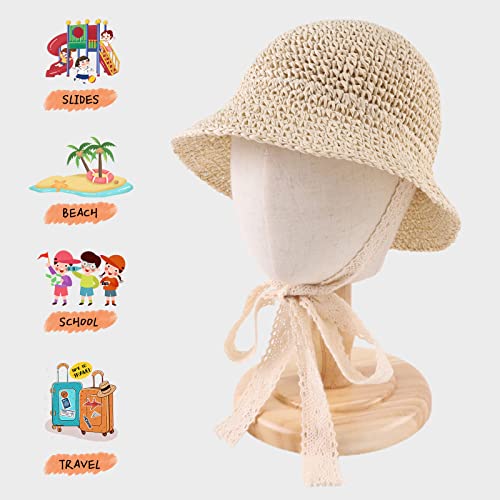 Baby Girl Straw Hat Outdoor Baby Sun Protection Hats Summer Bowknot Beach Cap for Infant Toddler Girls2