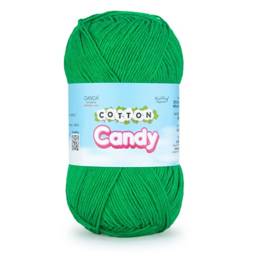 Image of Ganga Acrowools Cotton Candy Yarn - Soft Premium Cotton Blend Wool for Knitting & Crochet | Lightweight, Smooth Texture, Pastel Shades, 100gm Ball (CCY019 -Dark Spring Green)