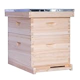POLLIBEE 10 Frame Langstroth Beehives,Bee Keeping Starter Kit Includes 1 Deep Box & 1 Medium Box with Beehive Frames and Foundations,Complete Beehive Kit for Beekeeper