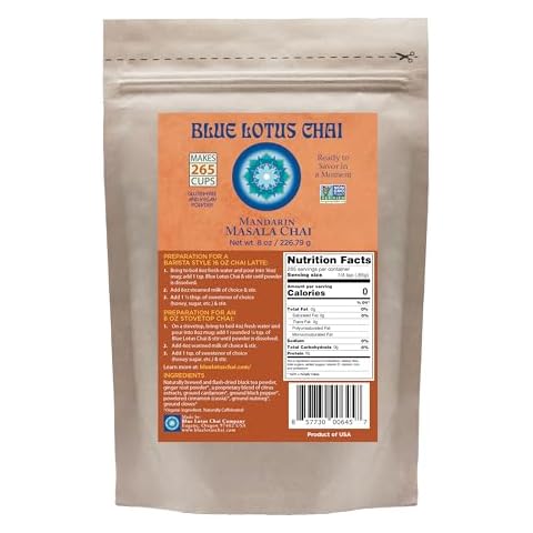 Blue Lotus Chai – Mandarin Masala Chai - Makes 265 Cups – Just Add Hot Water, No Steeping, No Gluten - 8 Ounce Masala Chai Powder with Organic Spices – Authentic Indian Tea Cover
