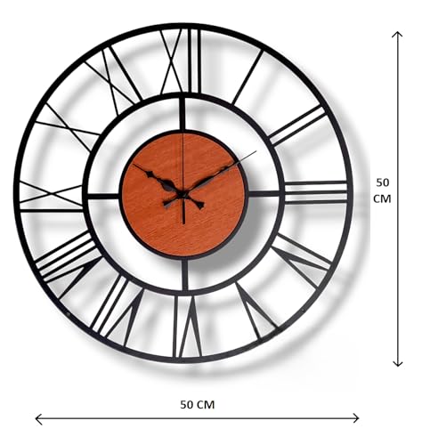 Image of Arabs Morden Metal & Wooden Analog Wall Clock for Living Room Bedroom Office Kitchen Stylish Wall Clock for Home and Hall Designer Big Size Modern (Roman, 50 Cm)