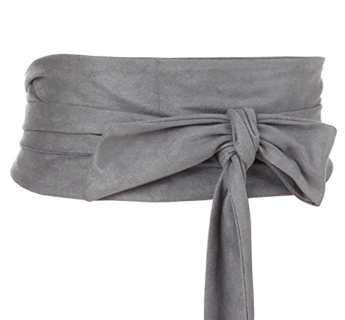 Shengweiao Women's Self Tie Wrap Around Obi Waist Band Cinch Boho Belt (Gray)