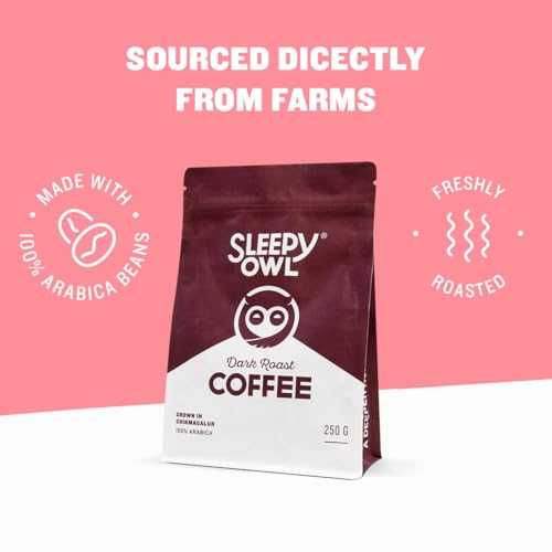 Image of Sleepy Owl Dark Roast Whole Coffee Beans Set Of 2 | 500 Gram | Roasted Whole Bean Coffee | 100% Arabica | Freshly Roasted, Packet