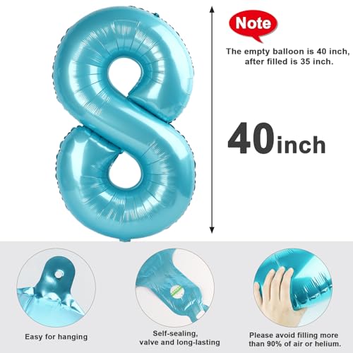 Image of 8 Balloon Numbers Birthday Decorations, 40In Pearl Blue Balloons for Party | Eye-catching Appearance, Perfect Decorative Centerpieces, Convenient Self-sealing Structure, Widely for Various Occasions