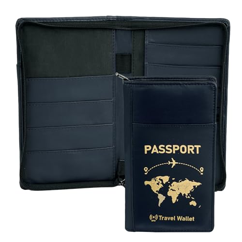 Storite Passport Holder for Men & Women RFID Blocking | PU Leather Passport Cover with Card Slots & Zipper | Travel Document Organizer for Passport, Cards & Tickets – Blue