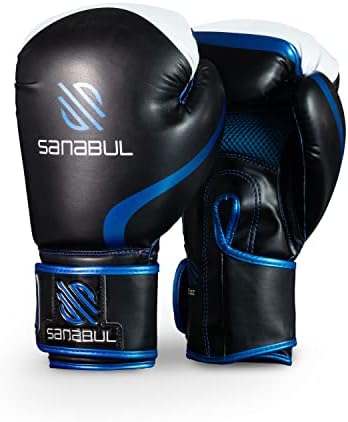 Sanabul Essential Gel Boxing Kickboxing Training Gloves (Black/Metallic Blue, 8 oz)