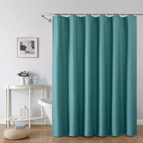 OWENIE Turquoise Shower Curtain or Bathroom 72x72 Inch 3D Embossed Textured Waffle Fabric Shower Curtains Soft Hotel Farmhouse Style Water Repellent Machine Washable Turquoise 72 W x 72 L