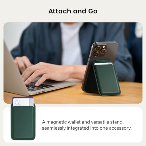Image of Satechi Magnetic Magsafe Wallet, Double Flap Stand Card Holder, 4 Slots with Front NFC Pass-Through, Adjustable Phone Attachment for iPhone 17 /16 /15 /14 /13 /12, Travel Accessory - Forest Green
