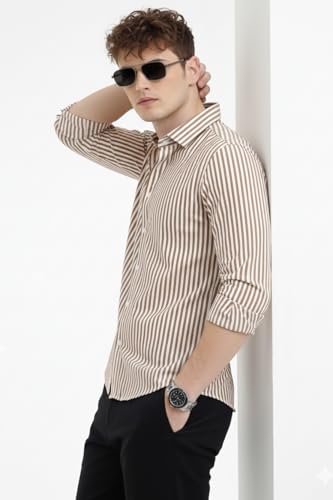 Image of U TURN Men's Casual Solid Stylish Formal Striped Shirt for Men &Plus Size Shirts for Men