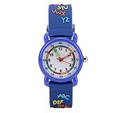 Zerodis Kinder Cartoon Uhr, Briefmuster wasserdichte Kinder Armbanduhr PU Armband Armbanduhr für Kinder Kleinkind Jungen Mädchen 3-12 Jahre alt(Blau)