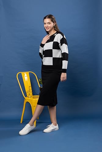 Image of Wear lusso Women's Round Neck Colour Block Sweater | 100% Wool Pullover | Full Sleeve Soft & Stylish Winter Wear for Women & Girls