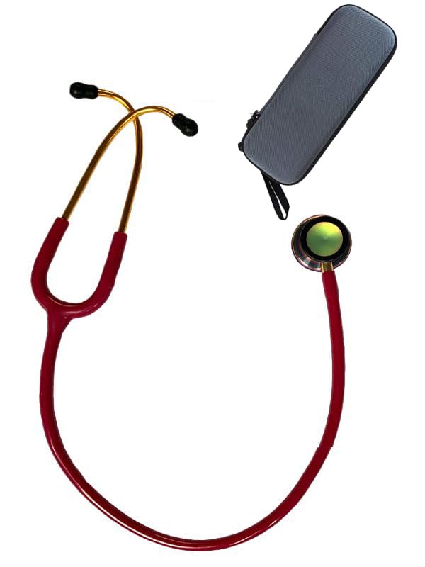 Estetoscopio profesional Line con grabado y funda (frambuesa/Metal Rainbow Edition)