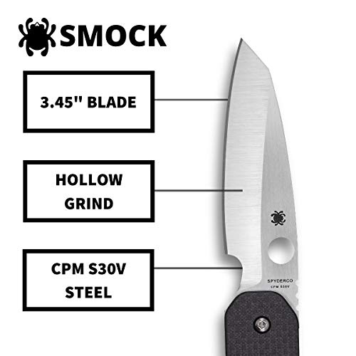 Spyderco Smock Premium Flipper Knife With 3.45" Cpm S30V Steel Hollow-Ground Blade And Textured Carbon Fiber G-10 Handle - Plainedge - C240Cfp #TOP2