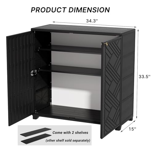 Image of KINYING Outdoor Storage Cabinet Waterproof with 2 Shelves, 60 Gallon Resin Storage Shed for Patio /Garden /Backyard, Outdoor Storage Box for Cushions,Garden Tools and Pool Supplies,Black