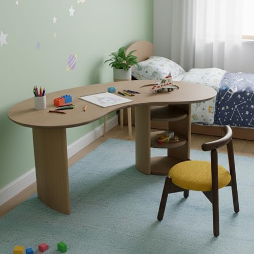 Image of Kids Table Activity Table with Storage, Toddler Art Table for Kids Ages 3-8, Solid Wood Train Tables Desk for Drawing /Crafting, 39 inch L Half-Moon Play Tables for Boys /Girls /Classroom, Natural