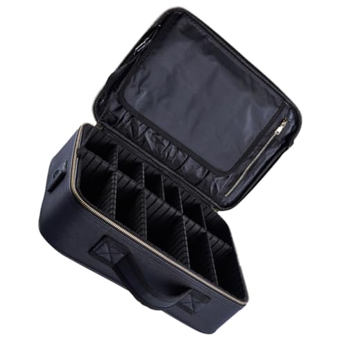 Ipetboom 1pieza Bolsa de Maquillaje Pequeña Negra con Compartimentos Separados Neceser Portátil para Mujer Estuche Cosmético para Viaje con Sistema para Llevar Maleta