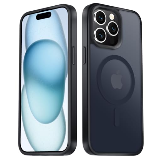 LATVIN for iPhone 15 Pro Case, Magnetic Phone Cover, Compatible with MagSafe, Military Grade Protection, Translucent Matte Frosted Back, Black - image 1