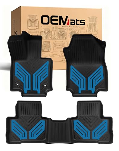 Image of Premium Color TPE Floor Mats Custom Fit for Toyota RAV4 2019-2025 (Only for Hybrid)| Hydro Blue Wing Design | All-Weather Heavy Duty Car Floor Liners Full Set 1st & 2nd Row