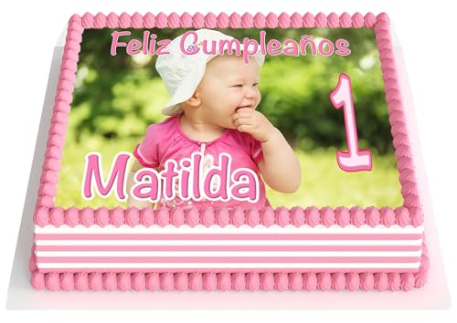 OBLEA o Papel de AZÚCAR, Foto de Tarta Personalizada con Nombre y Edad, para Cumpleaños y otras Ocasiones Especiales, Varios Medidas de Fotos Comestibles para Pasteles. RECTANGULAR