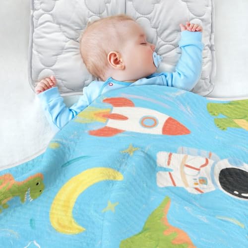 Custom Cute Cartoon Blue Rockets Astronaut Dinosaur Baby Blanket for Boys Soft Custom Print Photo Baby Blanket with Name for Girls or Boys 30x40in Mantas para4