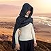Women Men Fashion Shawl Scarf Cape | Multifunctional Hooded Cowl | Medieval Linen Cotton Cowl Hood |Vintage Goth Costume (Charcoal Gray - Wave Stripe)